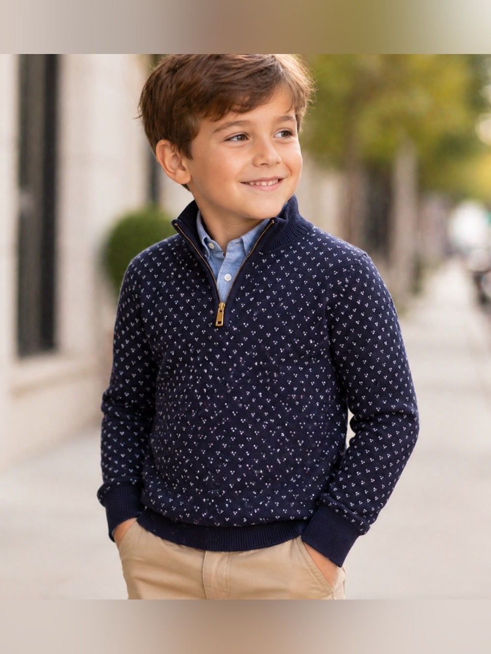 Vineyard Vines Navy Micro-Pattern Half-Zip Sweater